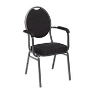 Banquetstol m/armlæn og polster i sæde og ryg, sort